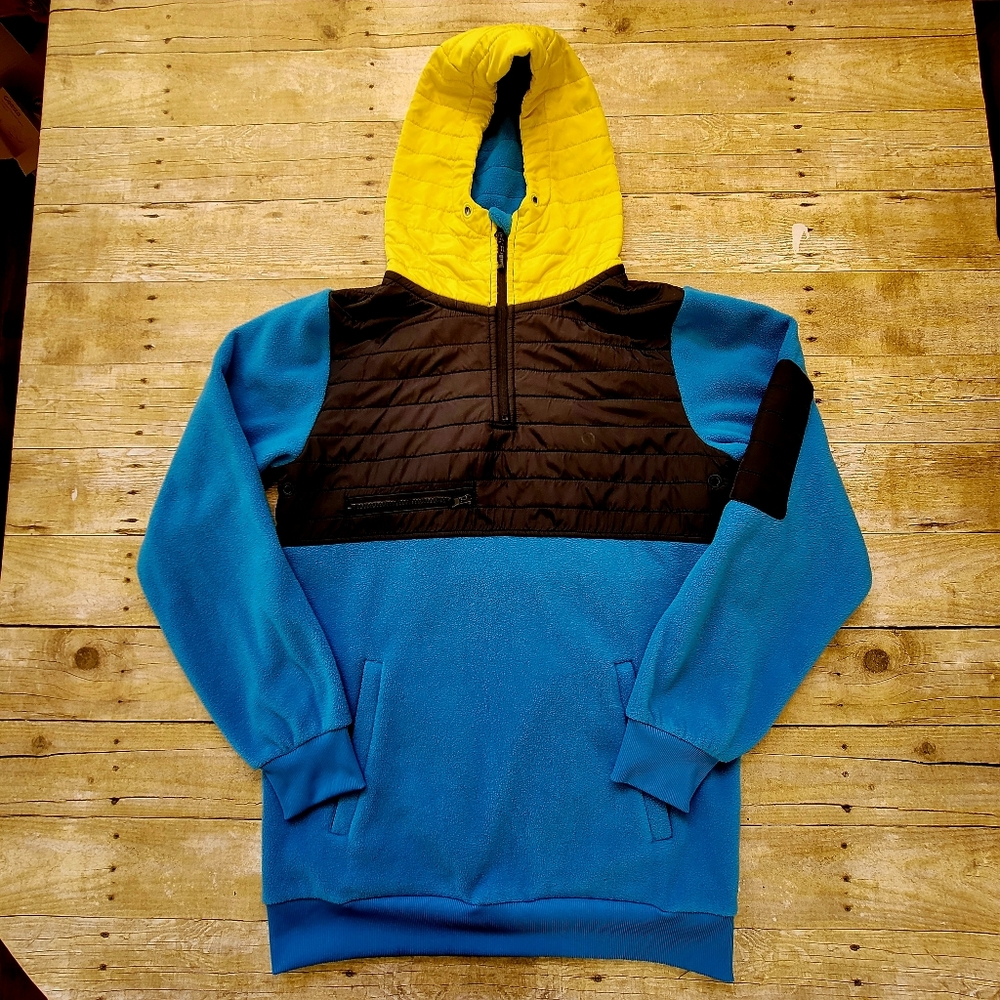 Neff Lifts Shredder Blue Yellow Fleece Hoodie 1/4 Zip Pullover Jacket Size Small